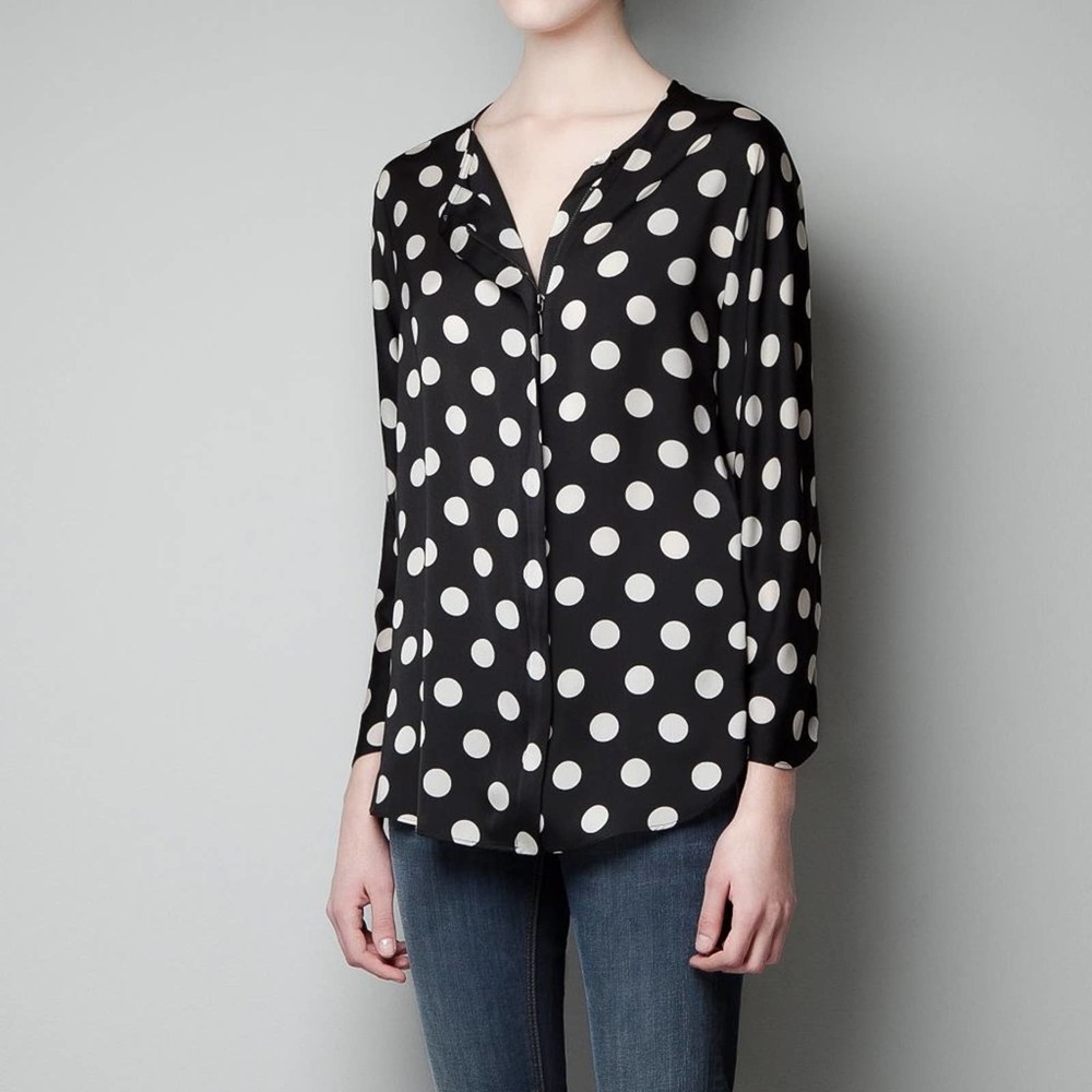 Zara Woman Polka Dot Pop Over Blouse MEDIUM 2017